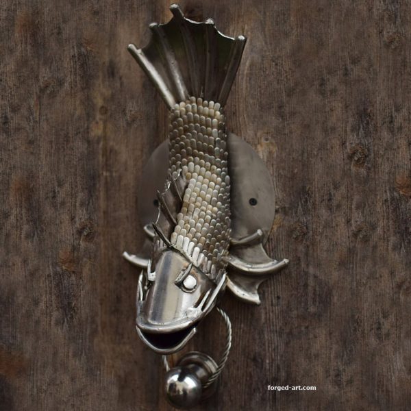 Door knocker - wrought metal fish - knocker for fisherman