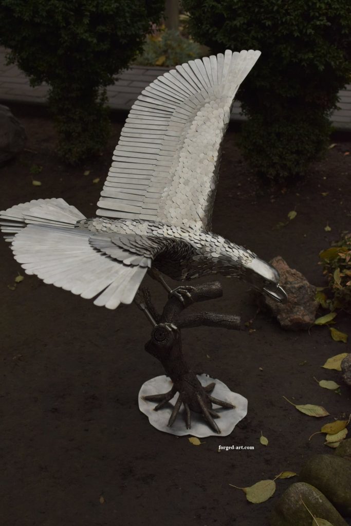 Majestic Eagle on a Tree - Large Stainless Steel Sculpture